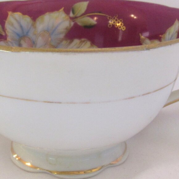 Shofu Occupied Japan Tea Cup and Saucer Hand Painted Blue Floral on Magenat I248 - Picture 7 of 9